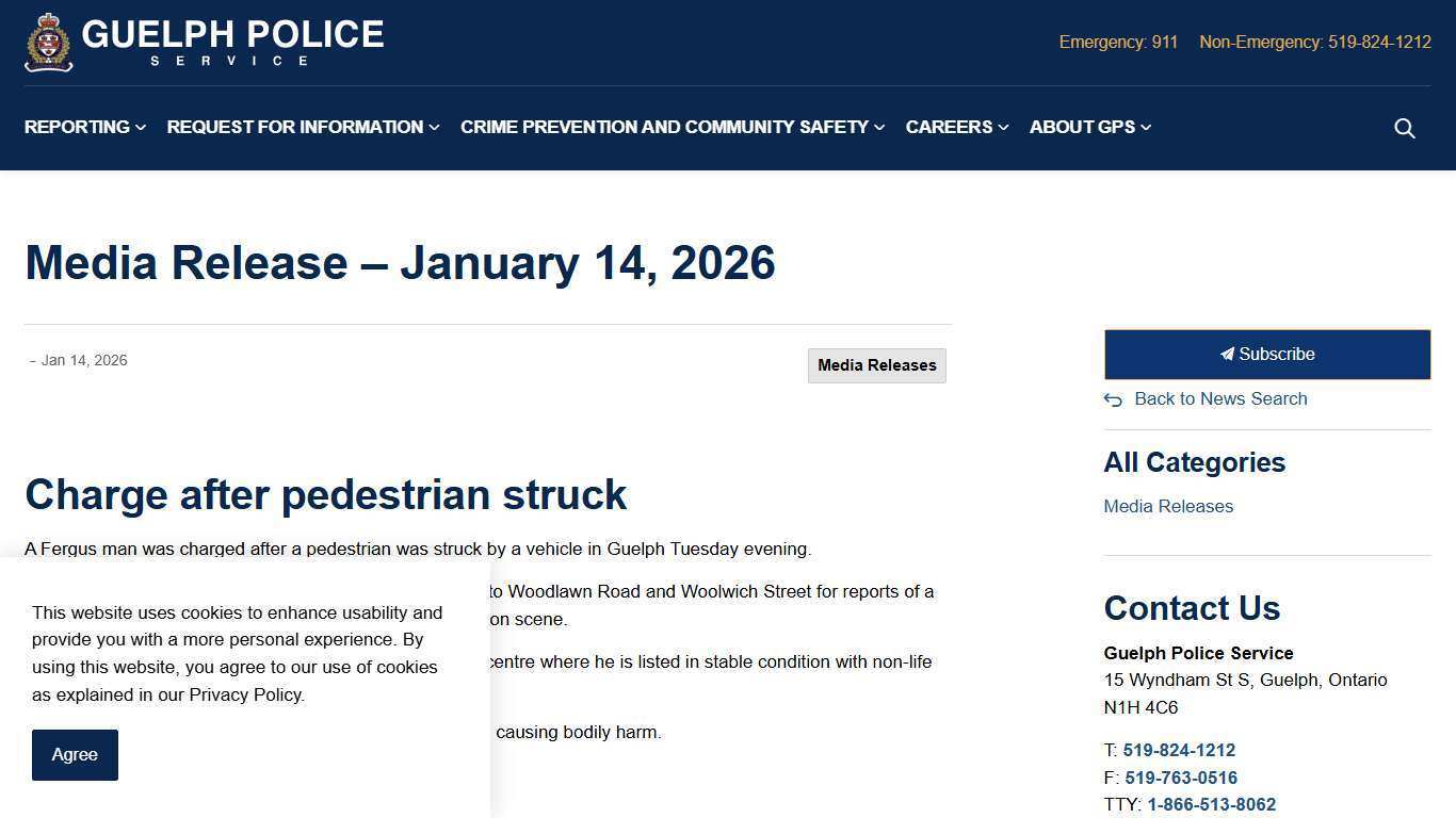 Media Release – January 14, 2026 | Guelph Police Service